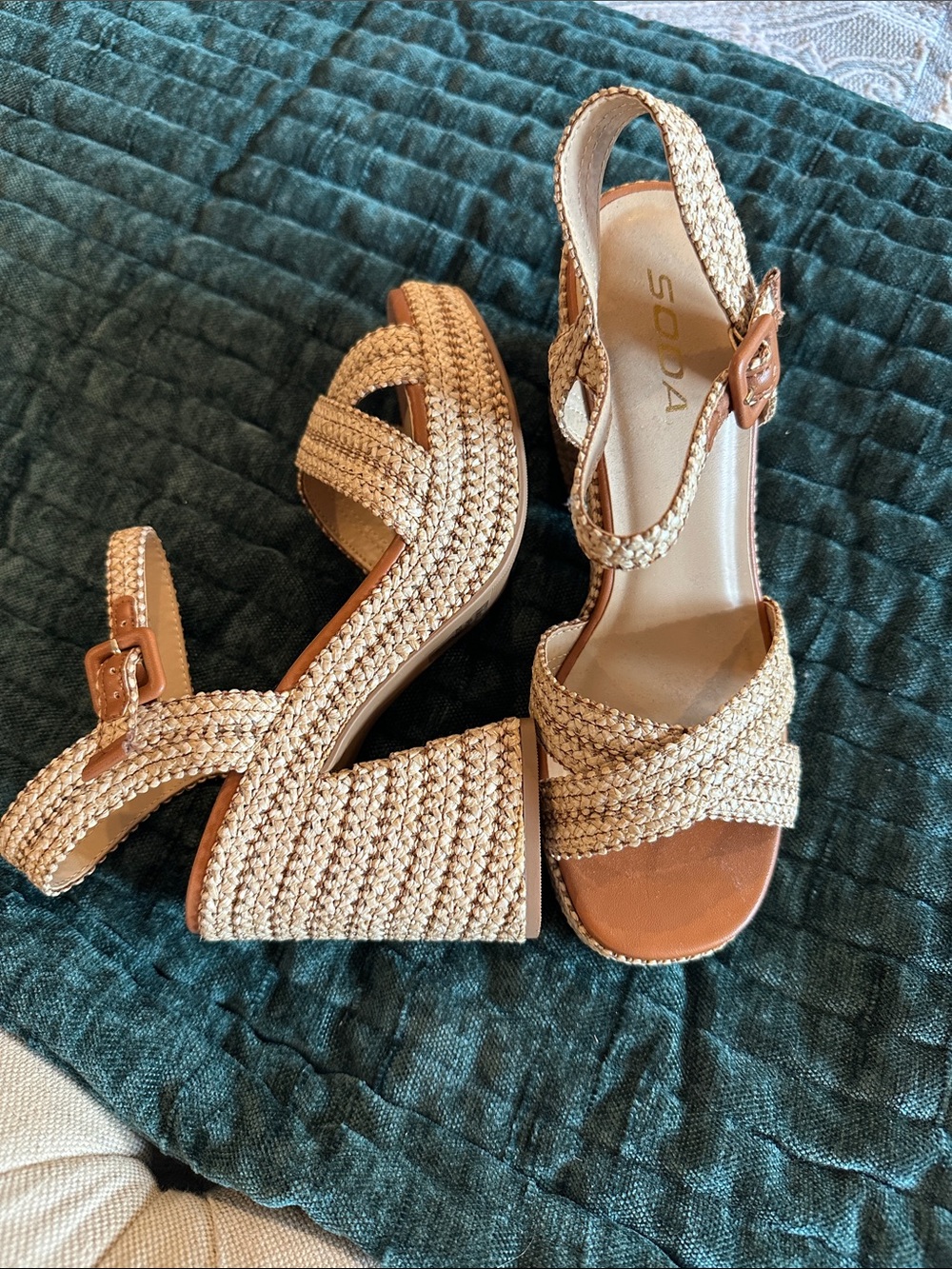 Soda Braided Tan Platform Sandals with Ankle Strap
